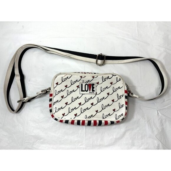 Brighton Love Scroll Cross Body Bag Canvas White Black Red Hearts - Picture 2 of 11